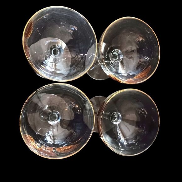 4 Libbey Gold Maple Leaf Champagne Glasses Cordial Wine Martini MAD MEN MCM - Picture 6 of 16